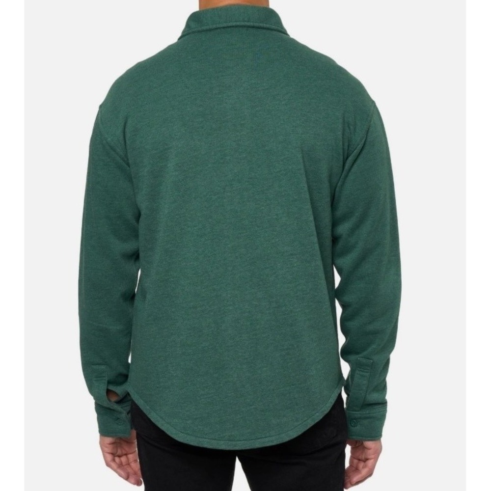 Lazer Mens Relaxed Fit Button Front Burnt Fleece‎ Shirt Jacket Deep Emerald XL - Picture 3 of 11